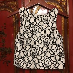 Express Black & White Floral Embroidery Crop TopXS